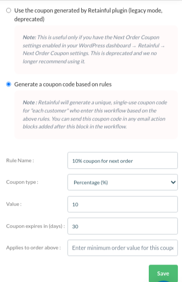 Coupon configuration