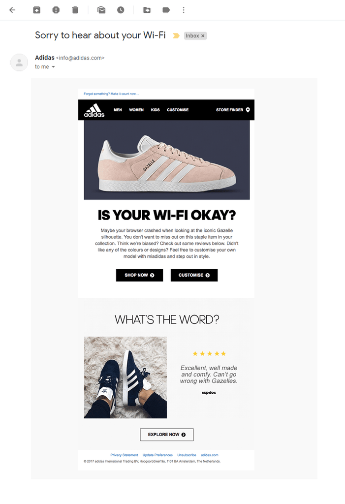 adandoned cart emails from adidas