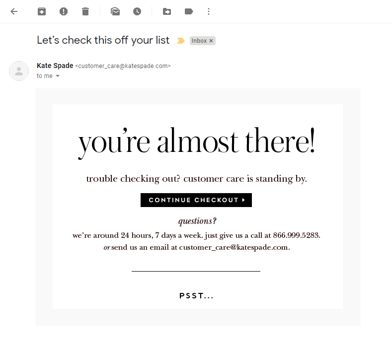 kate spade abandoned cart email