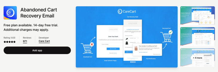 Care Cart abandoned cart app for Shopify