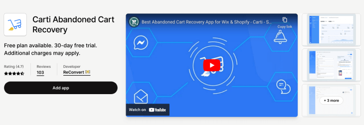 Carti Shopify abandoned cart recovery app