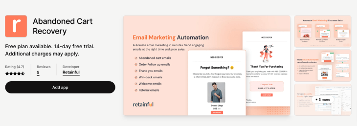 Retainful Shopify abandoned cart app  