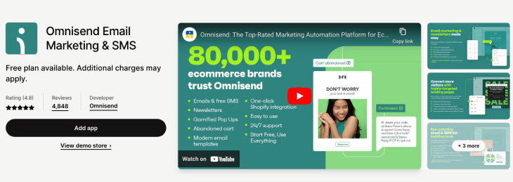 Omnisend Shopify abandoned cart app