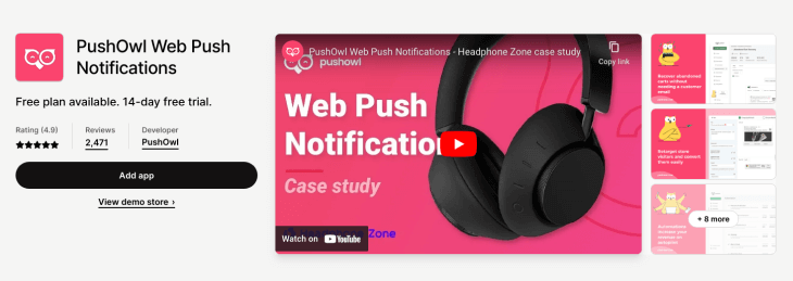 Pushowl Shopify abandoned cart app