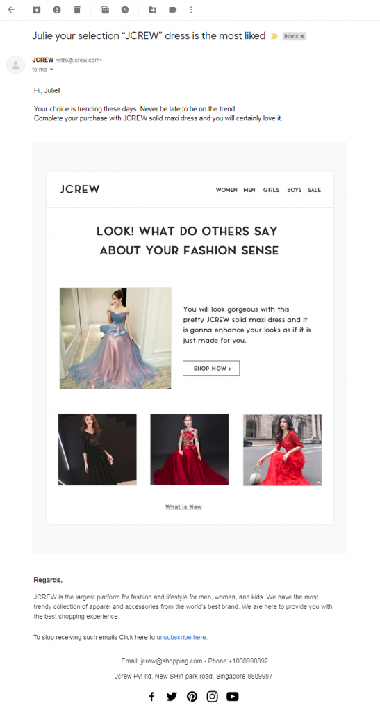 Jcrew 2nd abandoned cart email template