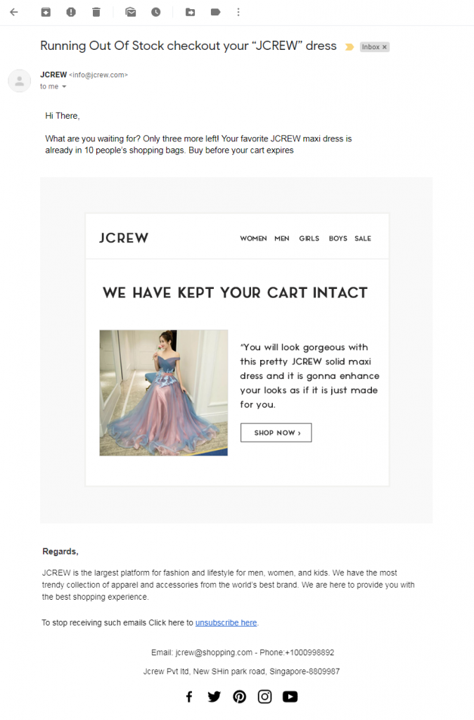 Jcrew 3rd abandoned cart email template