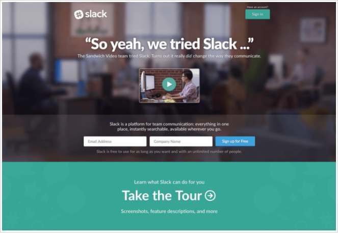 Slack landing page