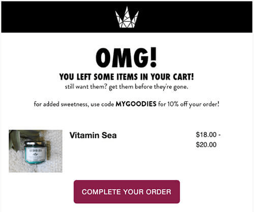 abandoned cart email example