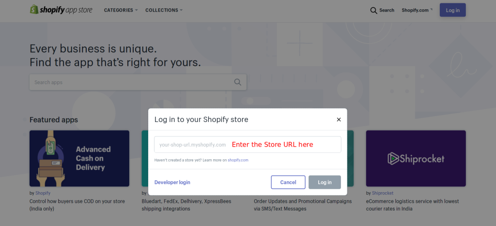 enter store url