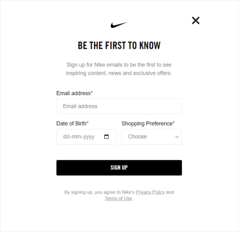 Collecting demographics exi-intent popup example