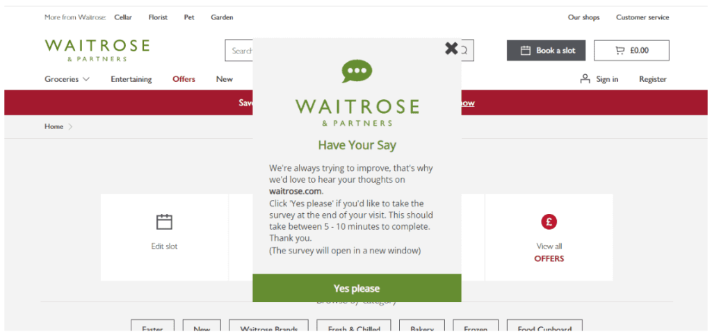 Feedback request exit intent popup example