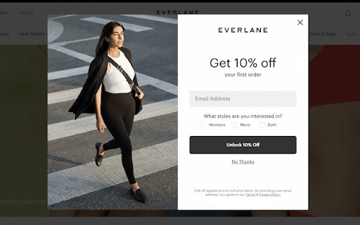  First-purchase offer exit intent popup example