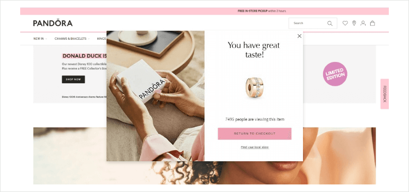 Exit intent popup showing a warm message