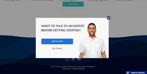 Offering help exit intent popup example