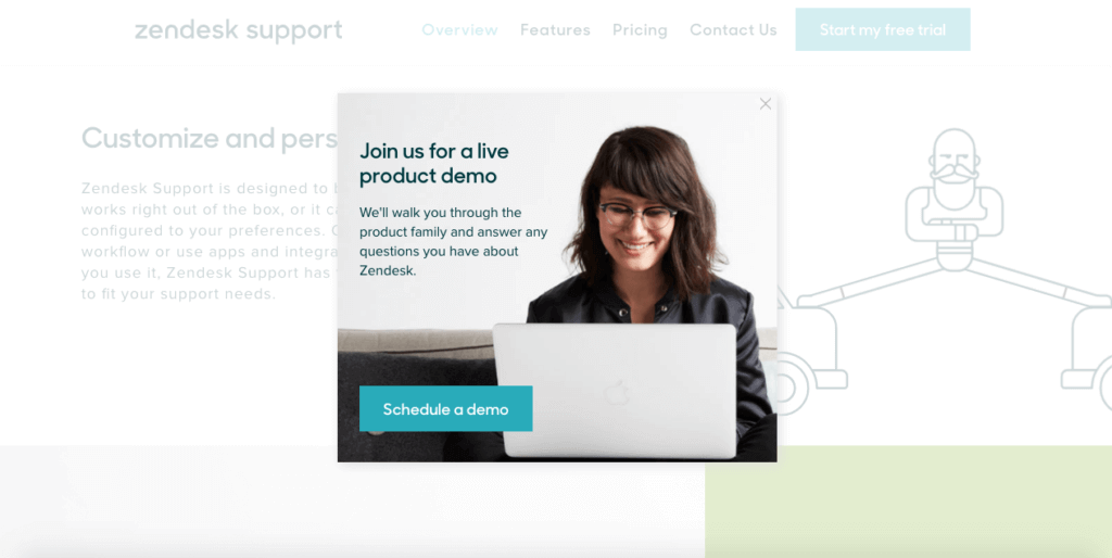Product demo best exit intent popup example