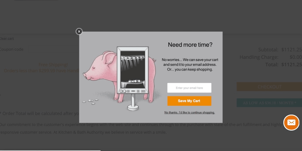 Save my cart exit intent pop-up example