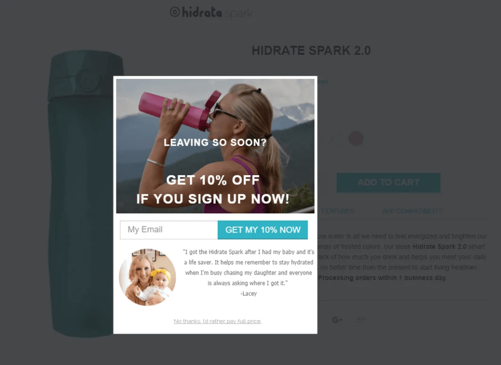 Social proof exit popup example