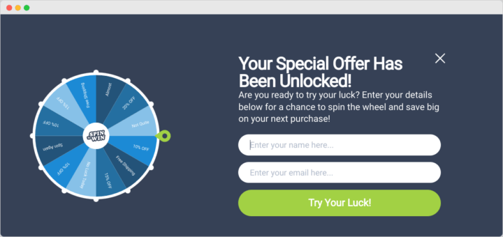 Spin the wheel exit popup example