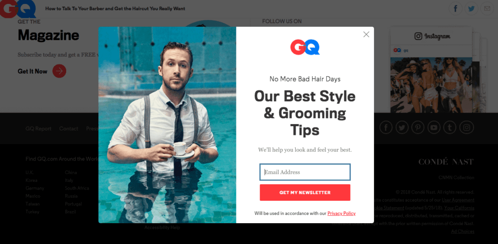 Valuable content exit popup example