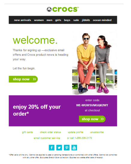 Crocs welcome email