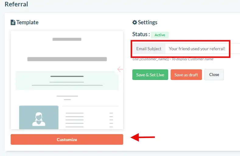 Referral email customization