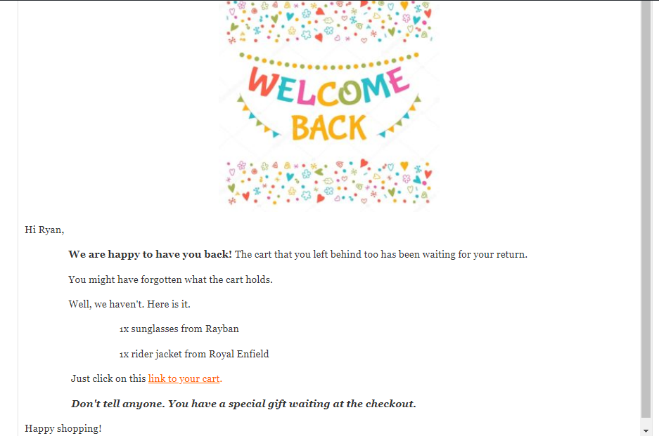 Welcome back email