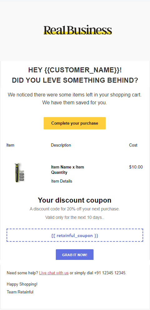You left something behind email