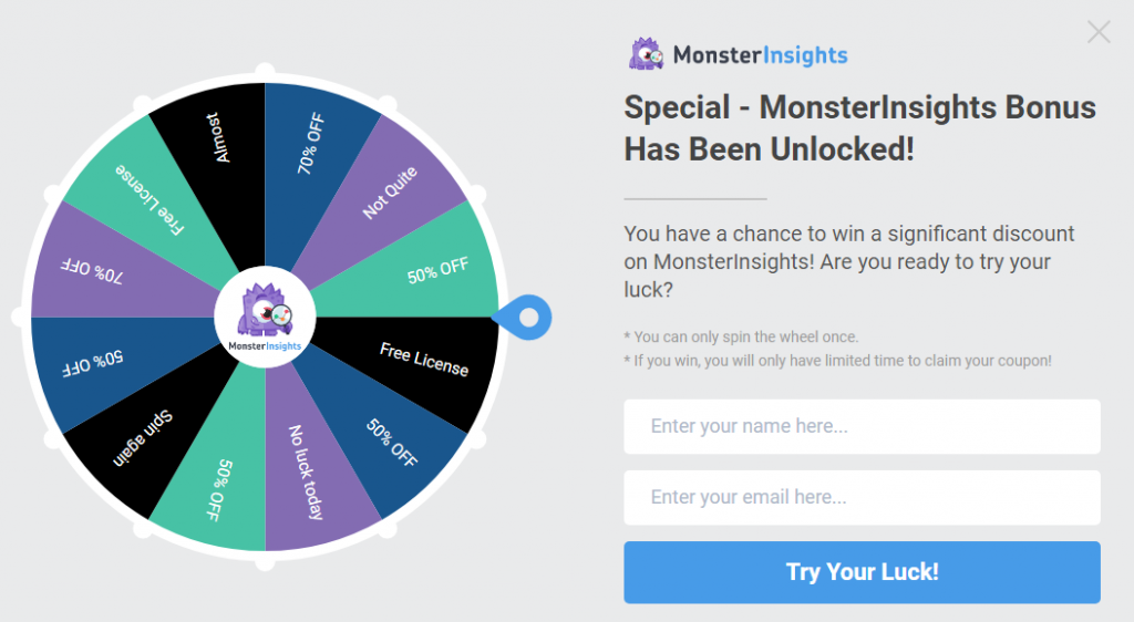 MonsterInsghts Spin the wheel