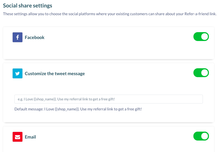 Social sharing settings