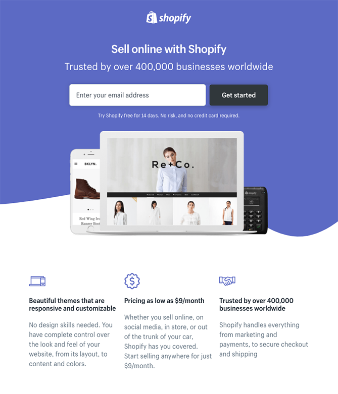 Shopify landing page