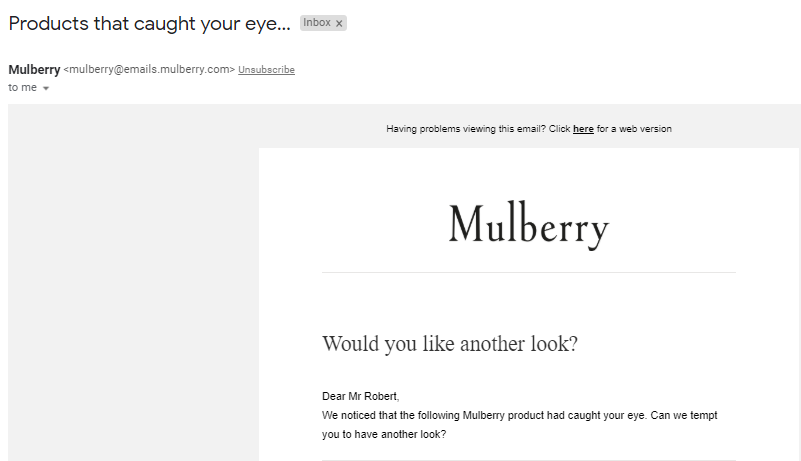 Mullberry subject lines