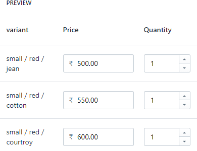 Product variant price