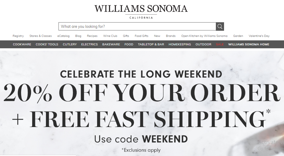 Williams sonoma 20% offer