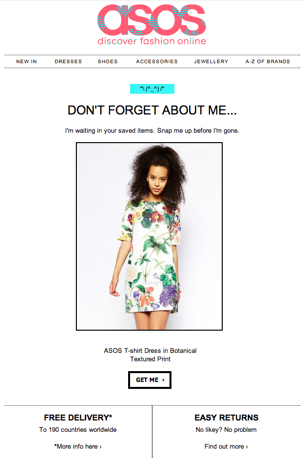 Asos reminder email