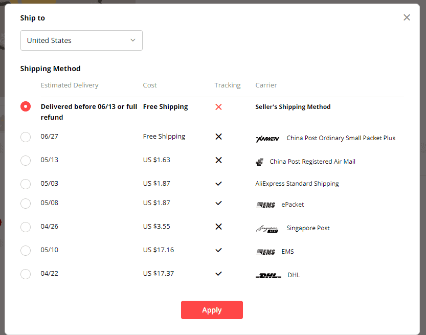 Default shipping methods