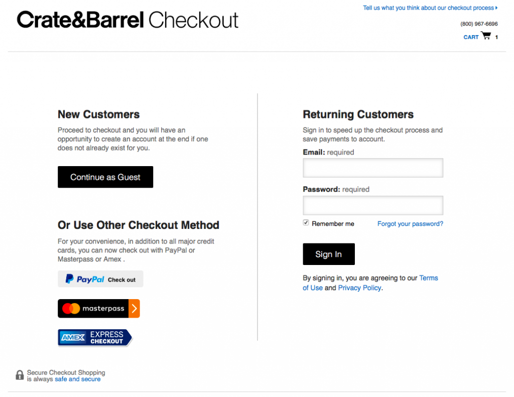 Create & Barrel checkout