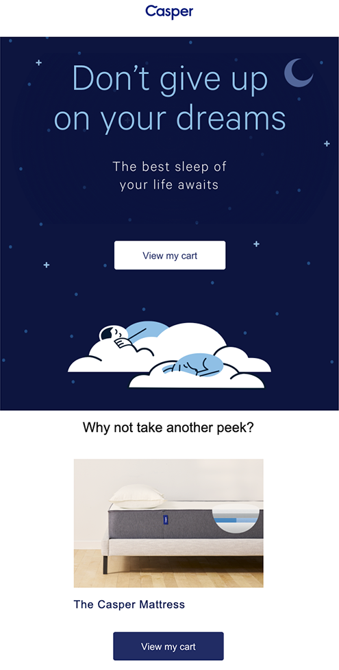 Casper abandoned cart email