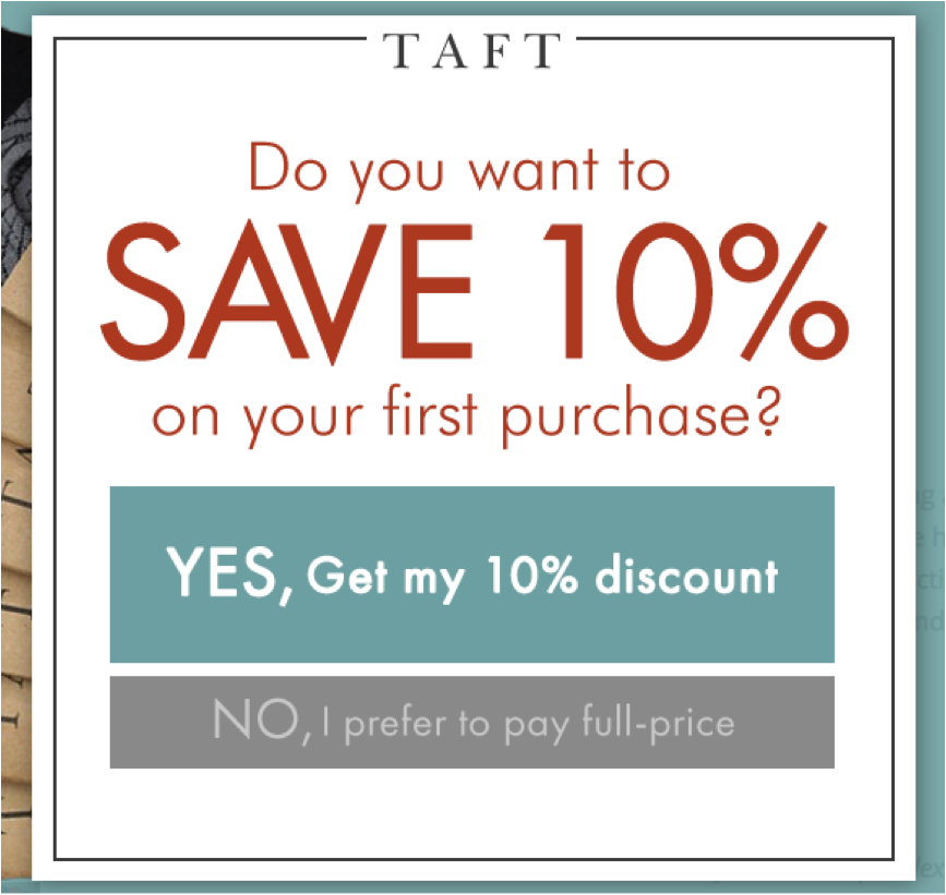 Taft personalized popup