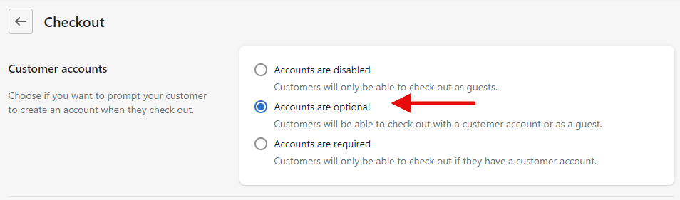 Customer accounts settings