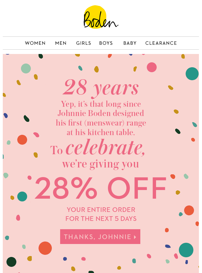 Boden birthday offer