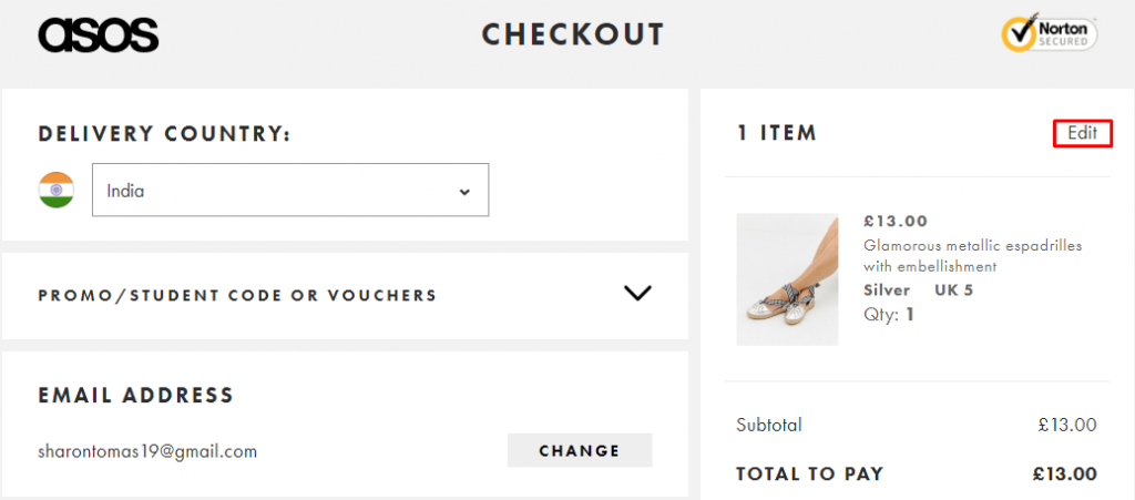 Asos simple cart editing