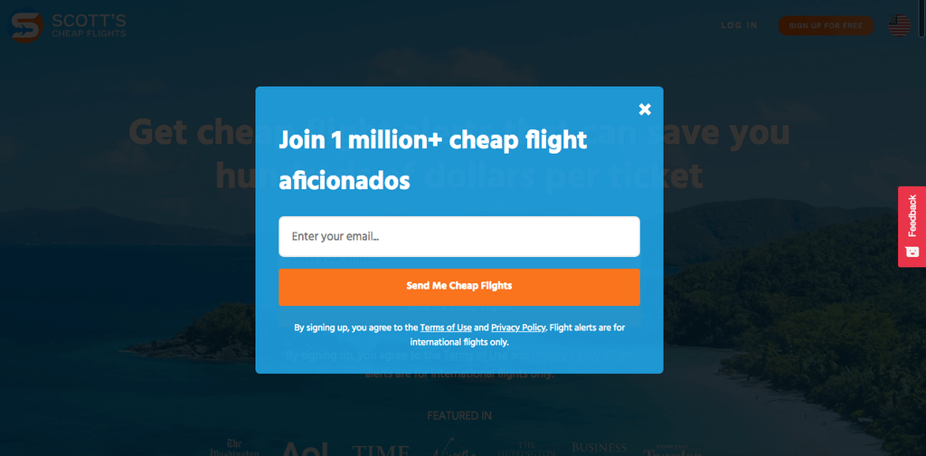 Cheap flights popup