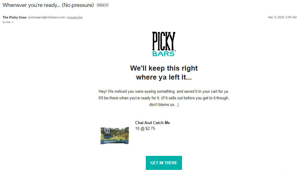 Picky bars email header