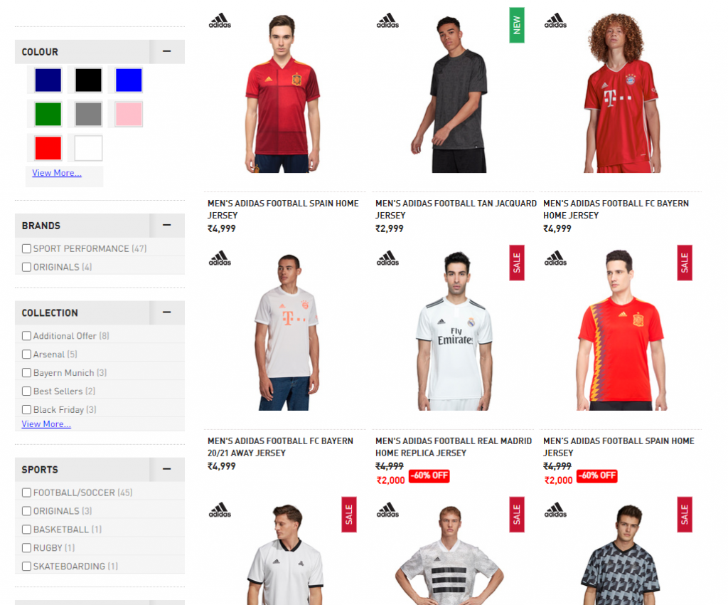 Adidas Filtering options