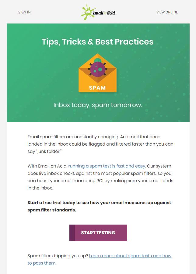 Email acid CTA