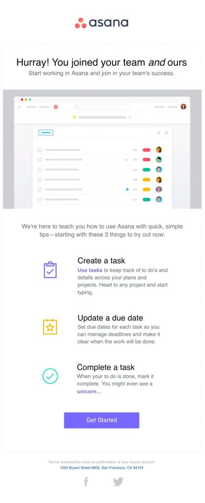 Asana Welcome email