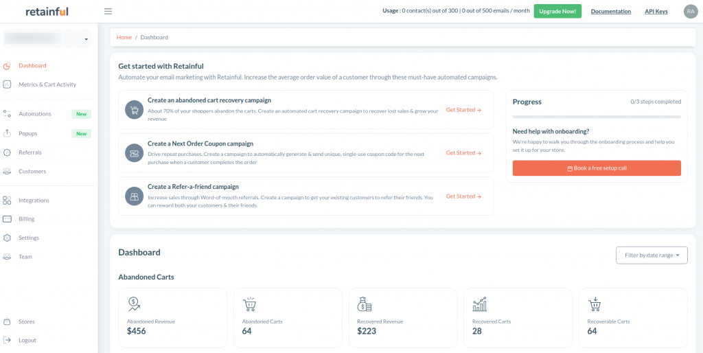 Retainful app dashboard