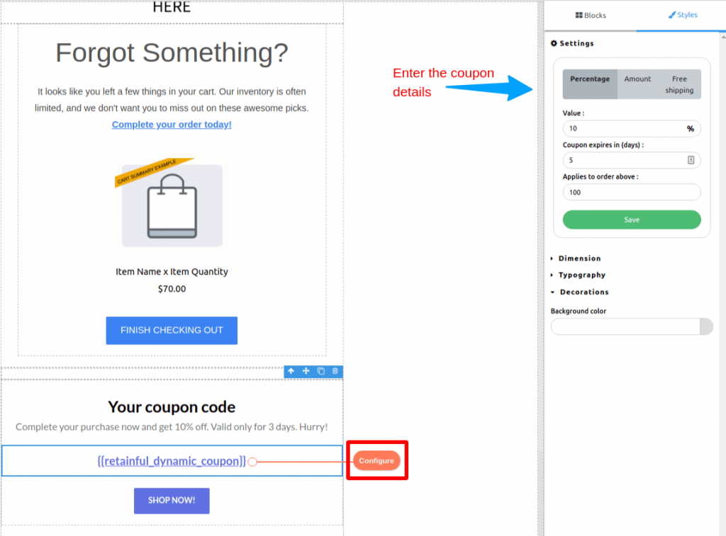 coupon details Retainful