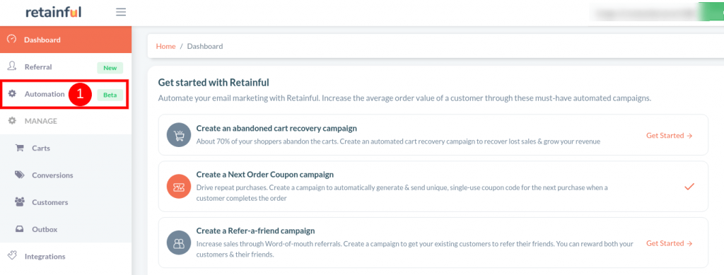 Retainful dashboard