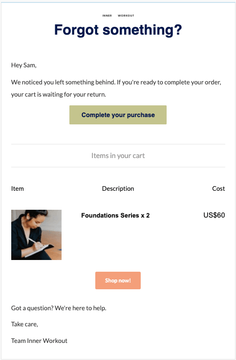 remainder abandoned cart email